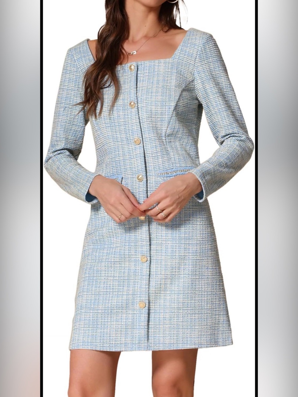 NEW Allegra K Women Tweed Light Blue Dress sz L